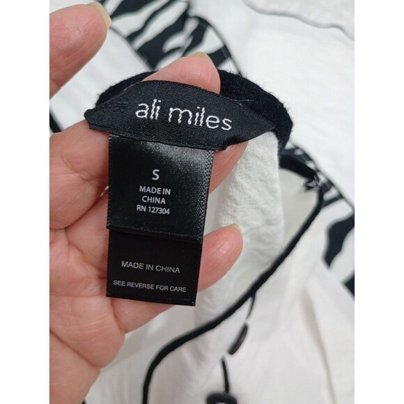 Ali Miles Top Womens Size Small White/Black 3/4 Sleeve Blouse - Picture 10 of 10